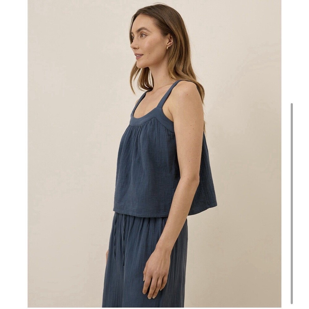 Pact Womens M Organic Cotton Coastal Double Gauze Split Hem Pant & Tank Top Set - Picture 3 of 16